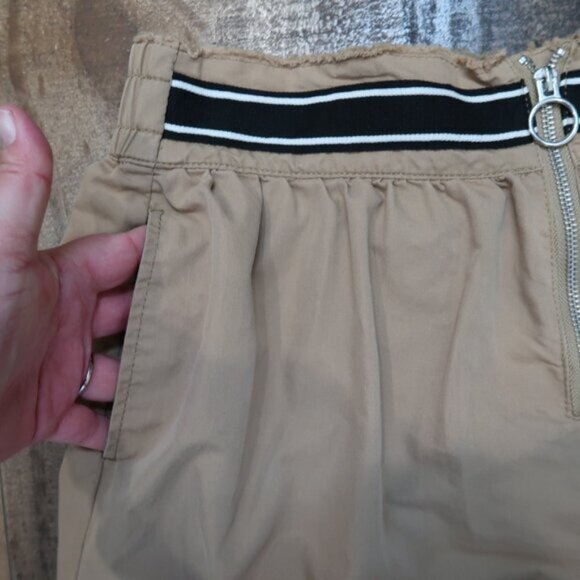 ZARA Basic Denim Womans Large Camel Khaki Zip Front Skirt Below Knee Skirt - Picture 3 of 5